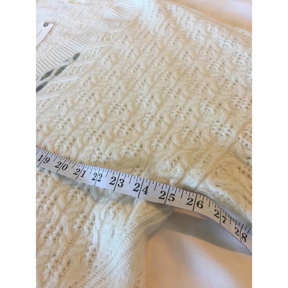 Anthropologie Maeve V-Neck Cable-Knit Lamb's Wool Sweater Women’s Size XL Ivory - Picture 10 of 12